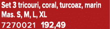 Set 3 tricouri, coral, turcoaz, marin Mas. S, M, L, XL 7270021 192,49